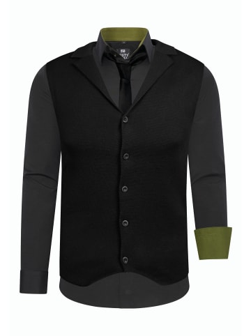 Rusty Neal Hemd mit Weste und Krawatte 3er Set in Schwarz / Khaki