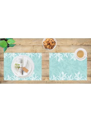 Cover-your-desk.de  Tischsets I Platzsets abwaschbar - Florales Muster in Mint - aus erstklassigem Vinyl (Kunststoff Ð BPA-frei) - 4 Stück - 44 x 32 cm - rutschfeste Tischdekoration