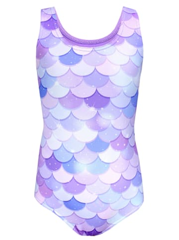 Aquarti Mädchen Badeanzug mit Ringerrücken Print in rosa/blau