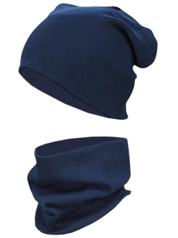TupTam Unisex Kinder Beanie Mütze Schlauchschal Set in dunkelblau