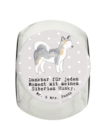 Mr. & Mrs. Panda Leckerli Glas Siberian Husky Moment mit Spruch in Grau Pastell