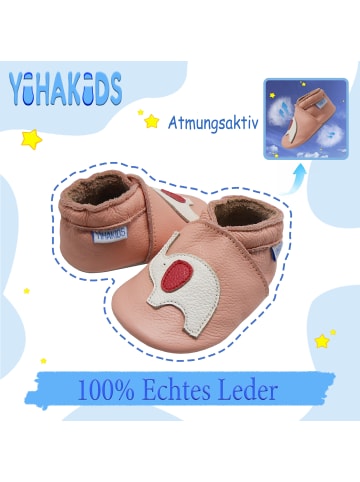 Yihakids Baby Leder Lauflernschuhe Weiche Lederpuschen Rutschfest "Elefanten" in Rosa
