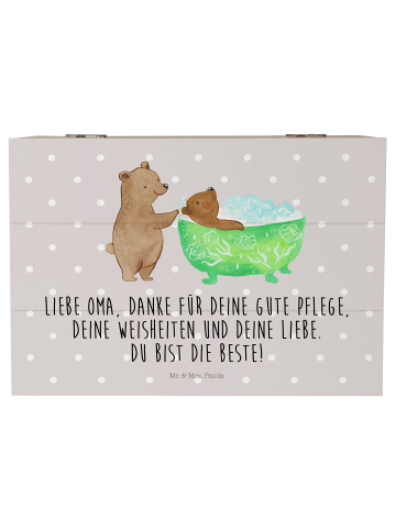 Mr. & Mrs. Panda Box Holz Oma Baden mit Spruch in Grau Pastell