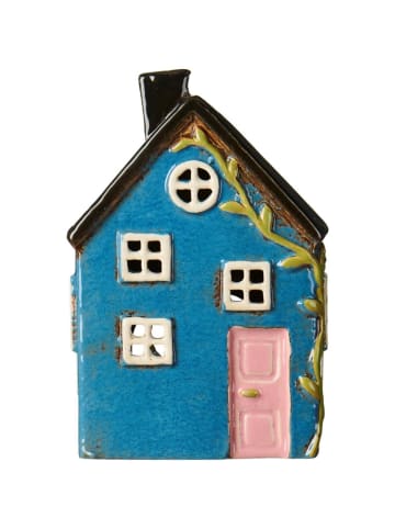 IB Laursen Teelichthaus Nyhavn aus blau aus hellrosa Tür in blau