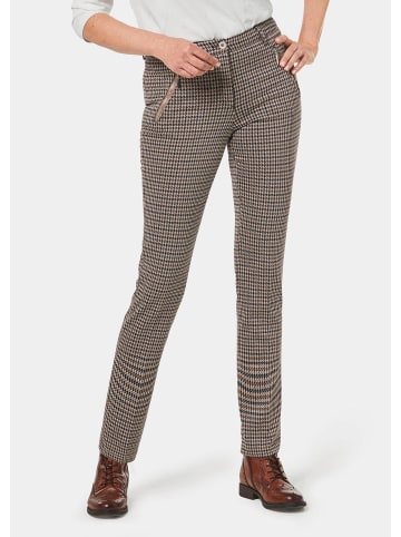 GOLDNER Kurzgröße:  Hose Stretchhose in weicher Qualität in mocca / gemustert