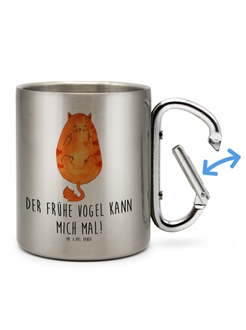 Mr. & Mrs. Panda Becher Katze Frühaufsteher mit Spruch in Silber