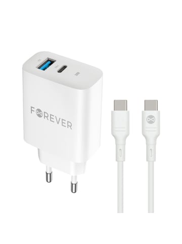 FOREVER Forever TC-07-30AC PD QC Ladegerät 1x USB-C 1x USB 30W weiß + USB-C
