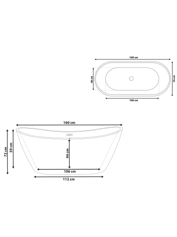 Beliani Freistehende Badewannen ANTIGUA in Weiß/Silber - (W) 76 x (H) 72 x (L) 160 cm