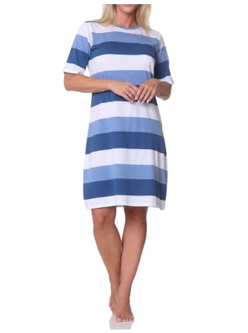 NORMANN kurzarm Nachthemd Blockstreifen 125 214 101 in blau-mel.