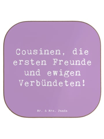 Mr. & Mrs. Panda Glasuntersetzer Spruch Cousine Freunde mit Spruch in Lavendeltraum