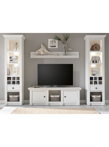 Furn.Design Wohnwand Pinie weiß 4-teilig 288 cm, Schrankwand im Landhaus-Stil