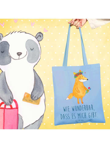 Mr. & Mrs. Panda Uni Tasche Fuchs Blumen mit Spruch in Sky Blue