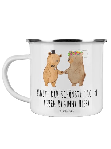 Mr. & Mrs. Panda Becher Emaille Braut Tag mit Spruch in Weiß