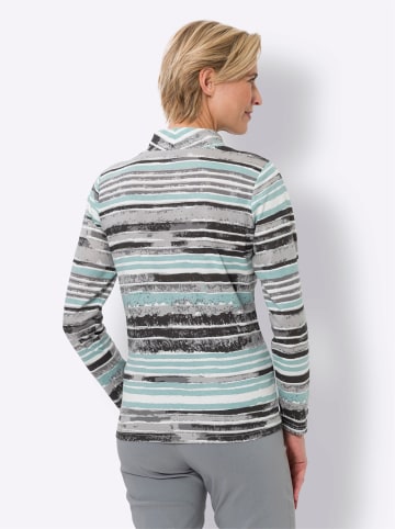 Sieh an! Stehkragen-Shirt in steingrau-salbei-bedruckt