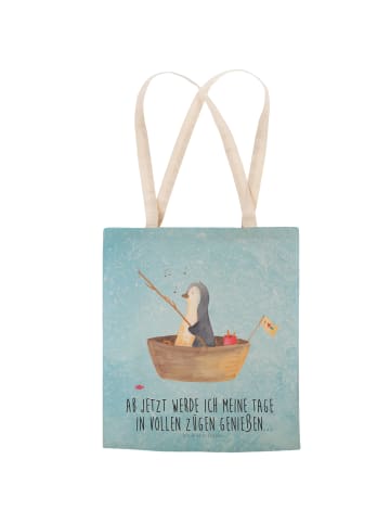 Mr. & Mrs. Panda Shopper Bag Pinguin Angelboot mit Spruch in Eisblau