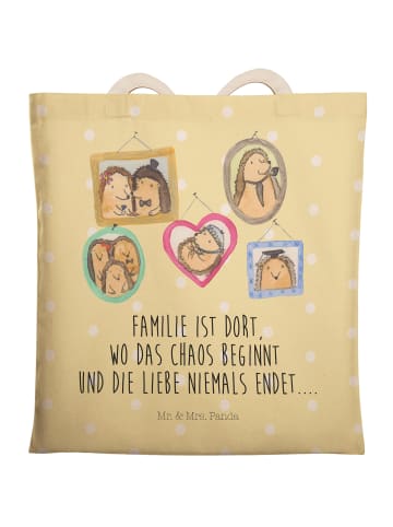 Mr. & Mrs. Panda Tragetasche Igel Familie mit Spruch in Gelb Pastell