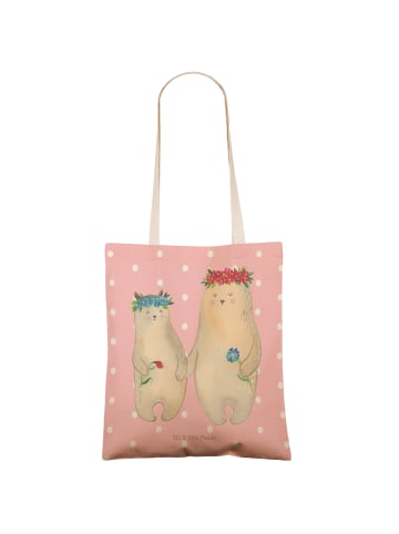 Mr. & Mrs. Panda Tote Bag Bären mit Blumenkranz ohne Spruch in Rot Pastell