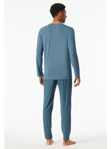 Schiesser Pyjama lang für Herren in dunkel-blau