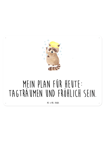 Mr. & Mrs. Panda Blechschild Waschbär mit Spruch in Weiß