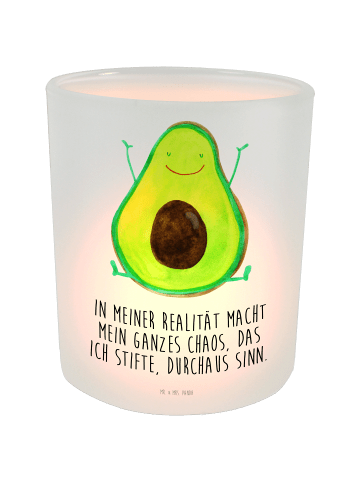Mr. & Mrs. Panda Glas Windlicht Avocado Glücklich mit Spruch in Transparent
