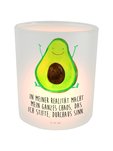 Mr. & Mrs. Panda Windlicht Avocado Glücklich mit Spruch in Transparent