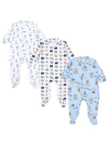TupTam Baby Jungen Schlafstrampler mit Fuß 3er Pack in blau/weiß