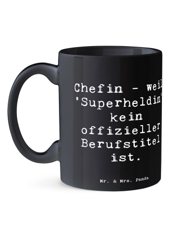 Mr. & Mrs. Panda Tasse Spruch Chefin Superheldin mit Spruch in Schwarz