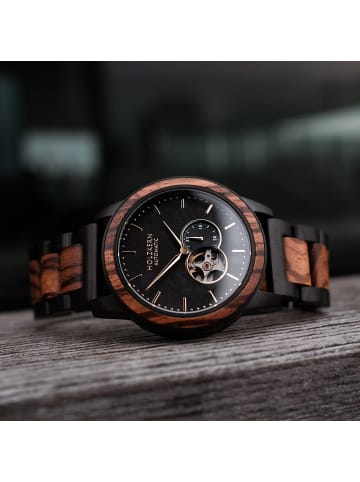 Holzkern Herrenuhr Automatik San Francisco Zebrano/Ahorn Schwarz