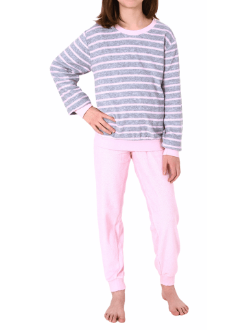 NORMANN Frottee Pyjama langarm Bündchen Schlafanzug Herz - 55945 in grau