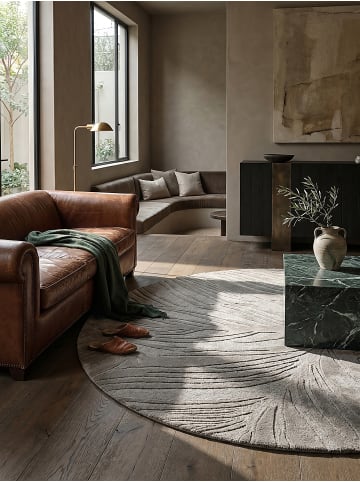 KADIMA DESIGN Wollteppich Kurzflor LEVEN Floral Naturfaser Wohnzimmer in Grau