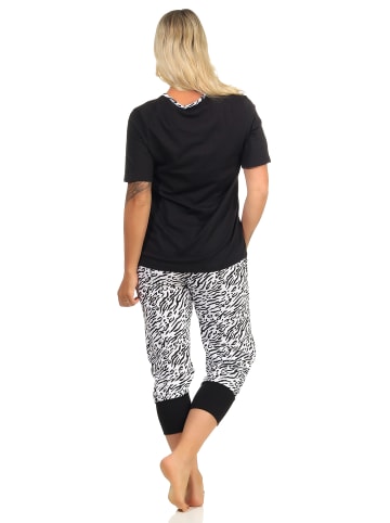 NORMANN Capri Pyjama kurzarm Schlafanzug Caprihose Bündchen Tiger in schwarz