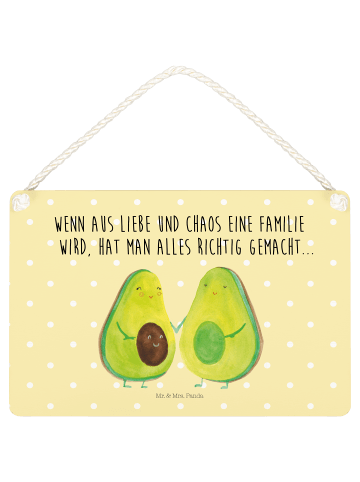 Mr. & Mrs. Panda Deko Schild Avocado Pärchen mit Spruch in Gelb Pastell