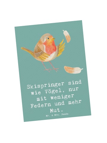 Mr. & Mrs. Panda Postkarte Skispringen Mut mit Spruch in Meeresbrise