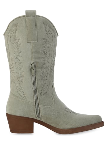VAN HILL Cowboystiefel Emily in Hellgrün Velours