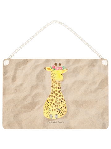 Mr. & Mrs. Panda Wandbild Holz Giraffe Blumenkranz ohne Spruch in Sandig