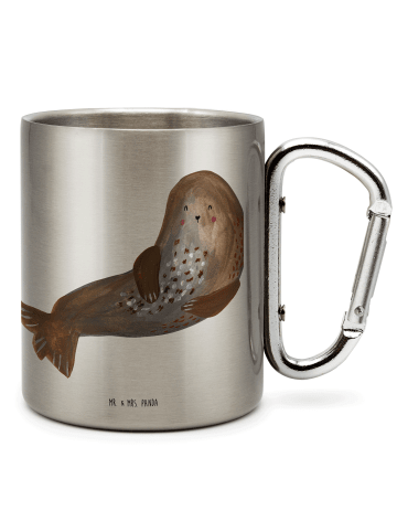 Mr. & Mrs. Panda Edelstahl Trinkbecher Robbe Lachen ohne Spruch in Silber