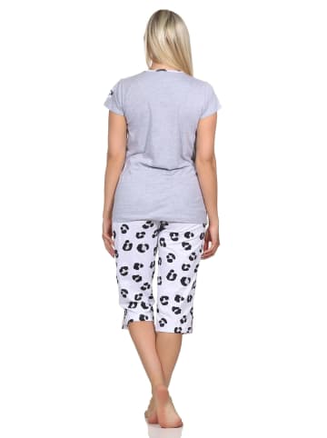 NORMANN Kurzarm Capri Pyjama Shorty Schlafanzug Hose Tiermotiv - 84981 in grau