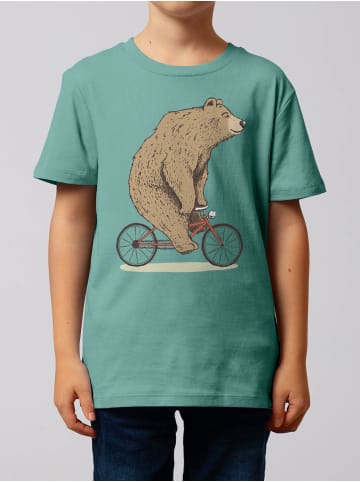 wat? Apparel T-Shirt Fahrradbär in Teal Monstera