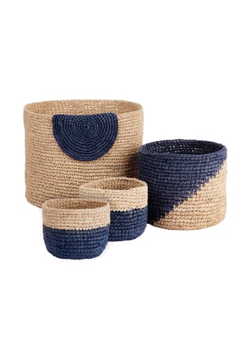 Butlers 4-tlg. Korbset handgefertigt aus Raffia ISALO in Natur-Blau