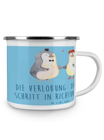 Mr. & Mrs. Panda Emaille Becher Verlobung Schritt mit Spruch in Sky Blue