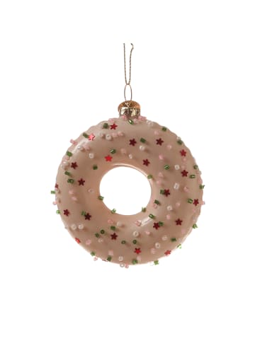 MARELIDA Baumschmuck Donut mit Verzierung Glas Ahnänger in creme