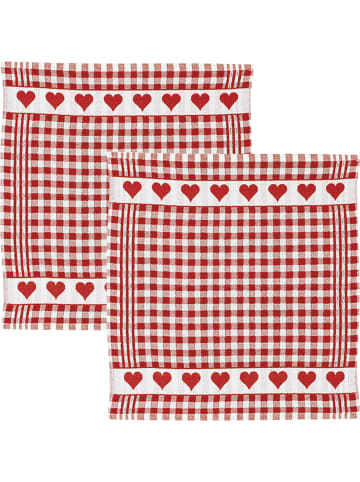 Kracht Frottier, Baumwolle, Jacquard Frottier-Geschirrtuch 2er-Pack in Karo/Herz rot