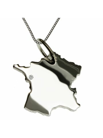 Schmuckador 50cm Kette + Frankreich mit Brillant in 925 Silber in silber