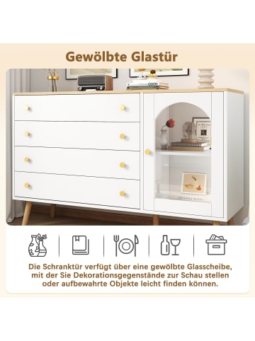 ABRIHOME Sideboard 4 breite Schubladen Kommode in Weiß/Braun