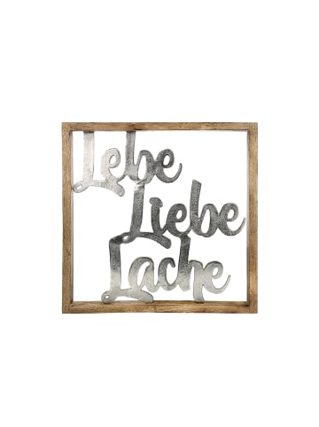 GILDE Wandobjekt "Lebe, Liebe, Lache" in Braun/ Silber - H. 60 cm - B. 60 cm