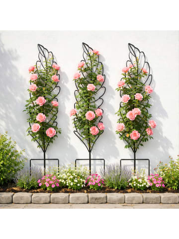 relaxdays 3 x Rankgitter "Blatt" in Schwarz - (B)40 x (H)150 cm