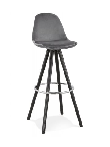 KADIMA DESIGN Barhocker aus Samt und Holz | Retro Hocker mit Rückenlehne in Grau-Schwarz