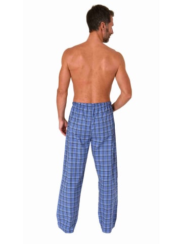 NORMANN Schlafanzug Pyjama Hose lang kariert Baumwolle - 79847 in blau