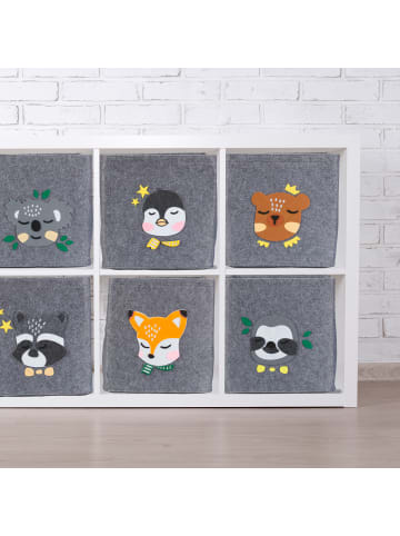 relaxdays Kinder-Aufbewahrungsbox "Fuchs" in Grau - (B)33 x (H)33 x (T)33 cm