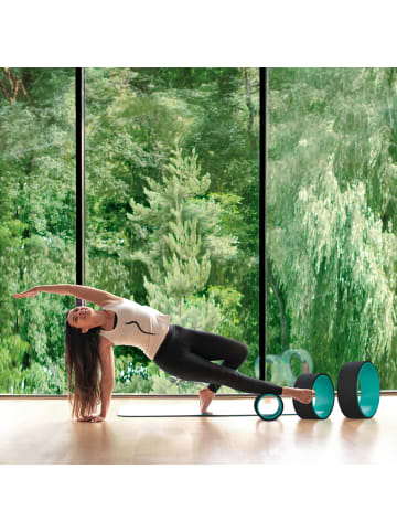 relaxdays 3-tlg. Yogarad Set mit 2 Yogagurten in Türkis/ Schwarz
